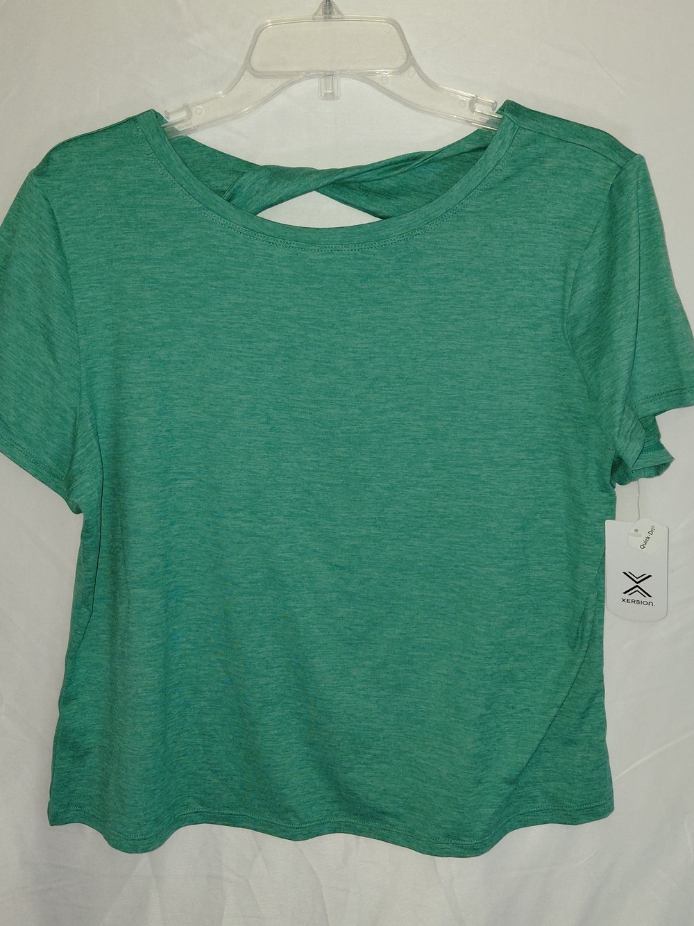 Xersion Women's Sea Green Cross-Back Short Sleeve Tee #2337